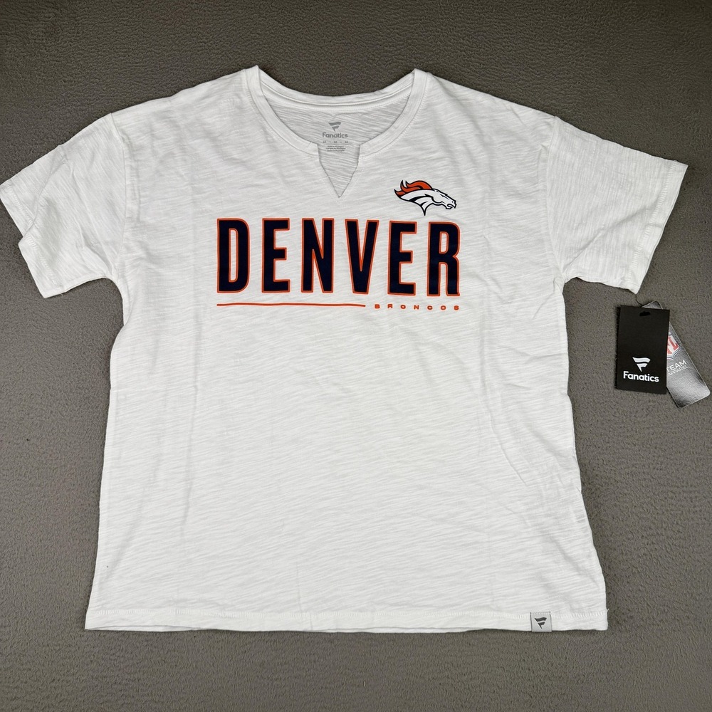 Denver Broncos Shirt Womens Medium White NFL Football Fanatics V Neck Tee